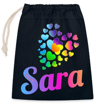 Sara Anniversaire Sara - Sac cadeau en coton avec cordon (25 x 30 cm) - bleu marine - Devant