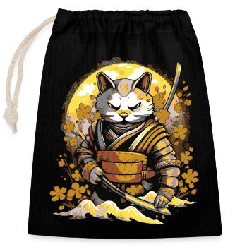 Samurai Cat - Closable cotton gift bag (25x30cm) - black - Front