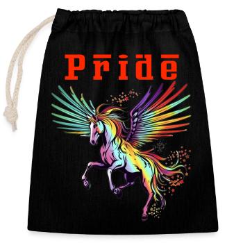 Fahre mit Stolz Majestätischer Regenbogen Pegasus Blutrot - Verschließbarer Geschenkbeutel aus Baumwolle (25x30cm) - Schwarz - Vorne