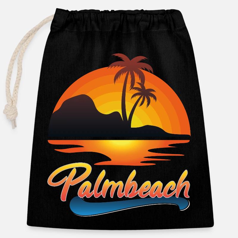 Palmbeach Sunset Design - Sac cadeau en coton avec cordon (25 x 30 cm) - noir