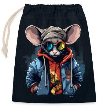 Urbanes Nagetier: Straßentaugliche Maus-Vibes - Verschließbarer Geschenkbeutel aus Baumwolle (25x30cm) - Navy - Vorne