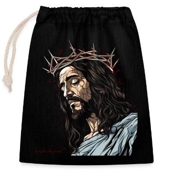 SAUVEUR JÉSUS COURONNE D’ÉPINES - Sac cadeau en coton avec cordon (25 x 30 cm) - noir - Devant
