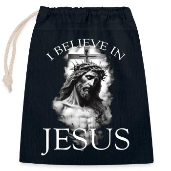 JE CROIS EN JESUS LIVE FREE DIE PROUD - Sac cadeau en coton avec cordon (25 x 30 cm) - bleu marine - Devant