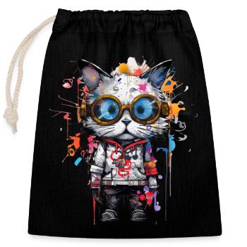 Meow-tastic Art: A Purr-fect Blend of Urban &Style - Closable cotton gift bag (25x30cm) - black - Front