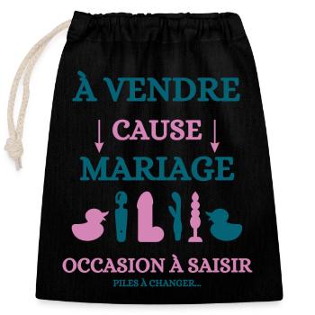 A VENDRE CAUSE MARIAGE - Sac cadeau en coton avec cordon (25 x 30 cm) - noir - Devant