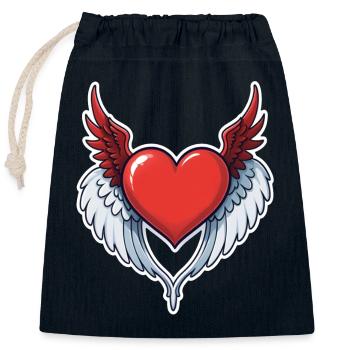 Red Heart with Wings - Closable cotton gift bag (25x30cm) - navy - Front