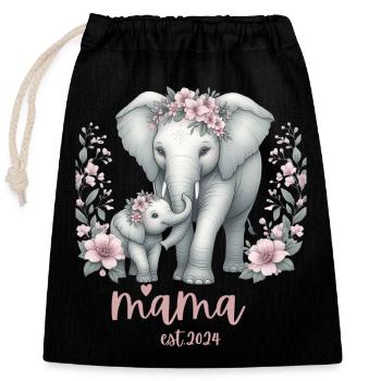 Mama 2024 Célébration de la couronne florale d’éléphant - Sac cadeau en coton avec cordon (25 x 30 cm) - noir - Devant