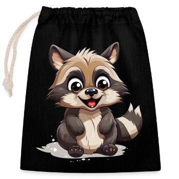 Waschbär Logo Niedlicher Waschbär - Verschließbarer Geschenkbeutel aus Baumwolle (25x30cm) - Schwarz - Vorne