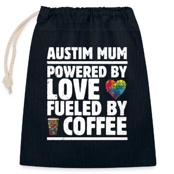 Austism Mum Powered by Love, Fueled by Coffee - Closable cotton gift bag (25x30cm) - navy - Front