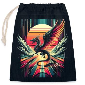Dragon épique rétro vintage - Sac cadeau en coton avec cordon (25 x 30 cm) - bleu marine - Devant