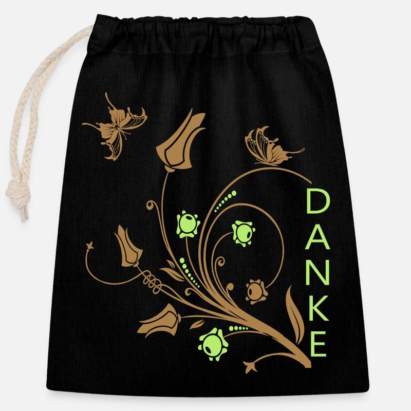 Merci - Sac cadeau en coton avec cordon (25 x 30 cm) - noir