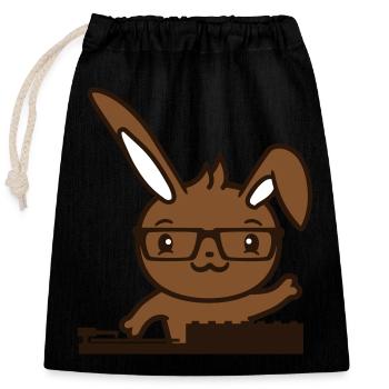 mignon nerd DJ lapin lapin mixeur musique de fête - Sac cadeau en coton avec cordon (25 x 30 cm) - noir - Devant