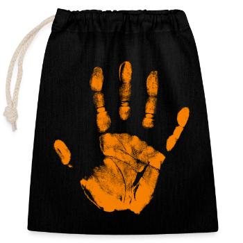 Empreinte de main peinte identité doigts et paume orange - Sac cadeau en coton avec cordon (25 x 30 cm) - noir - Devant
