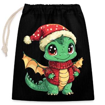 Noël du dragon - Sac cadeau en coton avec cordon (25 x 30 cm) - noir - Devant