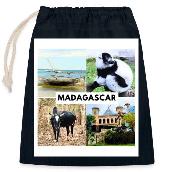 Symboles de Madagascar - Sac cadeau en coton avec cordon (25 x 30 cm) - bleu marine - Devant