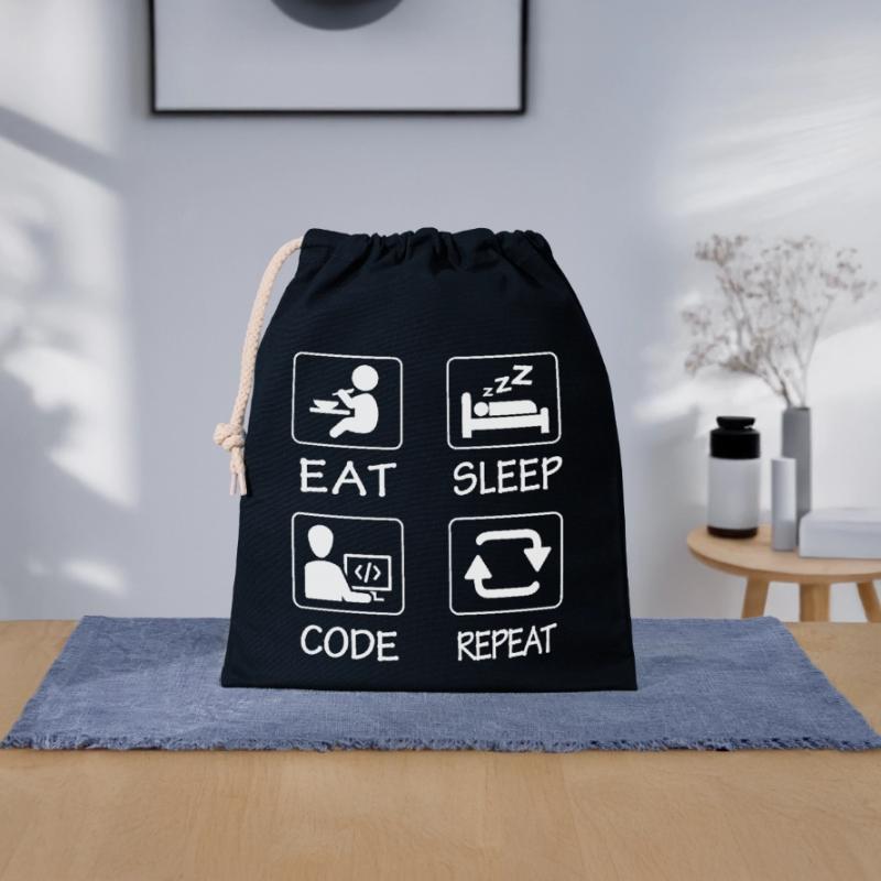 Eat Sleep Code Repeat Sac cadeau en coton avec cordon (25 x 30 cm)