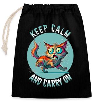 Keep Calm and Carry On - Erschreckte Katze & Weish - Verschließbarer Geschenkbeutel aus Baumwolle (25x30cm) - Schwarz - Vorne