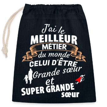 Citation positive pour grande sœur - Sac cadeau en coton avec cordon (25 x 30 cm) - bleu marine - Devant