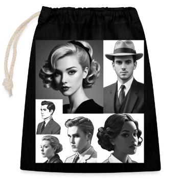 Coiffures et vêtements rétro - Sac cadeau en coton avec cordon (25 x 30 cm) - noir - Devant