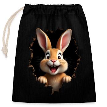 Mignon lapin jette un coup d’œil à travers le trou - Lapin de Pâques - Sac cadeau en coton avec cordon (25 x 30 cm) - noir - Devant