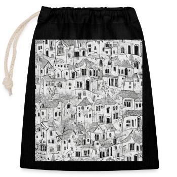 Dessin de la ville - Sac cadeau en coton avec cordon (25 x 30 cm) - noir - Devant