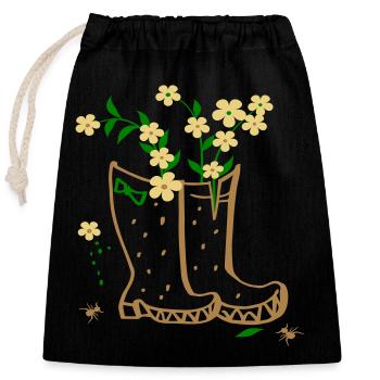 Garten mit Blumen und Stiefel - Verschließbarer Geschenkbeutel aus Baumwolle (25x30cm) - Schwarz - Vorne