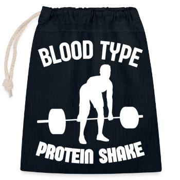 Shake protéiné de groupe sanguin Funny Gym - Sac cadeau en coton avec cordon (25 x 30 cm) - bleu marine - Devant