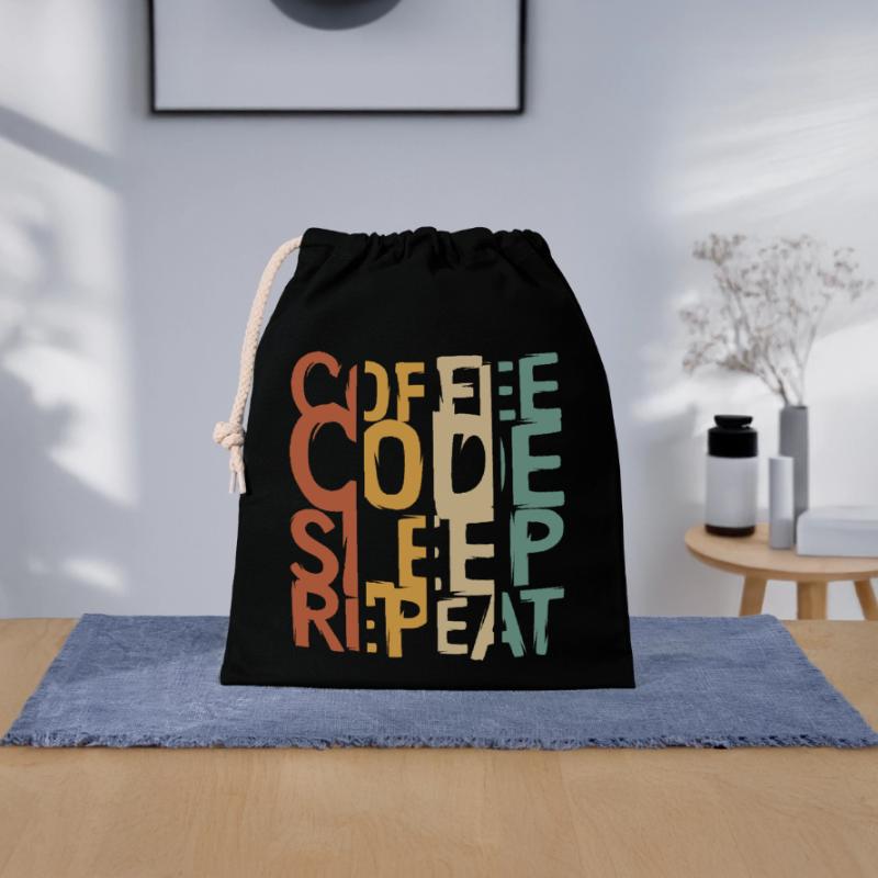 Coffee Code Sleep Repeat – Developer Design Closable cotton gift bag (25x30cm)