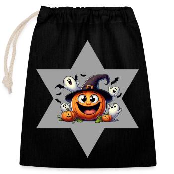 Citrouille d’Halloween Étoile fantôme - Sac cadeau en coton avec cordon (25 x 30 cm) - noir - Devant