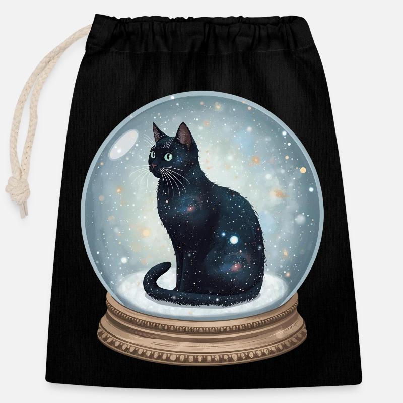 Cosmic Cat in Snow Globe Schneekugel Katze - Verschließbarer Geschenkbeutel aus Baumwolle (25x30cm) - Schwarz