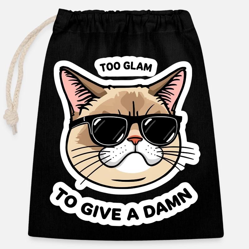 Too Glam Cat Sticker Cool Design - Closable cotton gift bag (25x30cm) - black