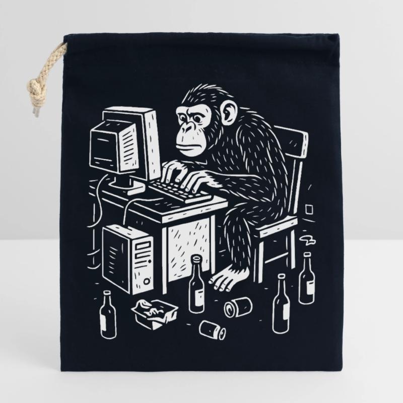Deskbound Monkey Coder Closable cotton gift bag (25x30cm)
