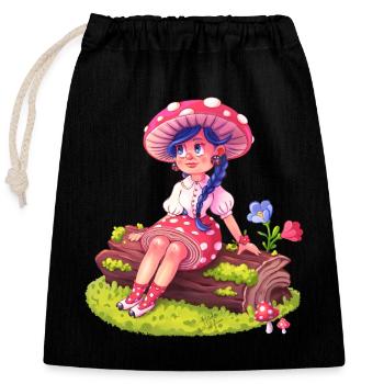 Mushroom Girl in a Forest - Closable cotton gift bag (25x30cm) - black - Front