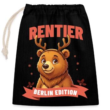 Berliner Bär Weihnachten Rentier - Verschließbarer Geschenkbeutel aus Baumwolle (25x30cm) - Schwarz - Vorne
