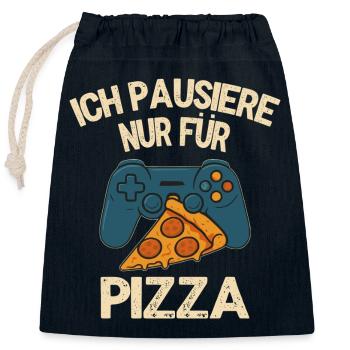 Je fais juste une pause pour pizza - motif gamer - Sac cadeau en coton avec cordon (25 x 30 cm) - bleu marine - Devant