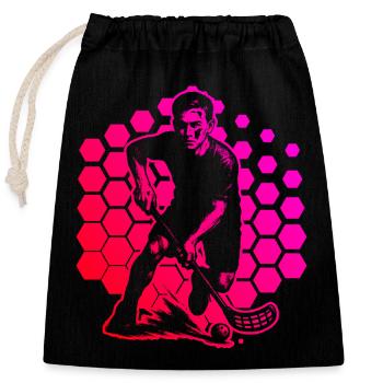 Compact floorball design for floorball - Closable cotton gift bag (25x30cm) - black - Front