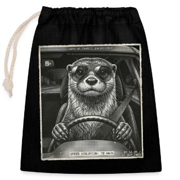 Otter Flashed - Closable cotton gift bag (25x30cm) - black - Front