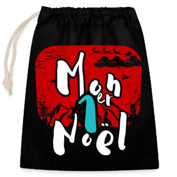 Mon prémier Noël vintage - Sac cadeau en coton avec cordon (25 x 30 cm) - noir - Devant