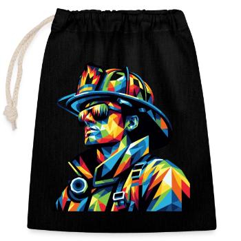 Color Hero – Pompier dans le style Pop Art - Sac cadeau en coton avec cordon (25 x 30 cm) - noir - Devant