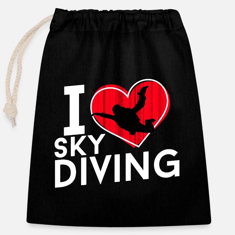 J'adore le parachutisme - Sac cadeau en coton avec cordon (25 x 30 cm) - noir