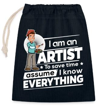 Artist - Save time I am right - Closable cotton gift bag (25x30cm) - navy - Front