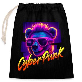 Cyberpunk Bear - Closable cotton gift bag (25x30cm) - black - Front
