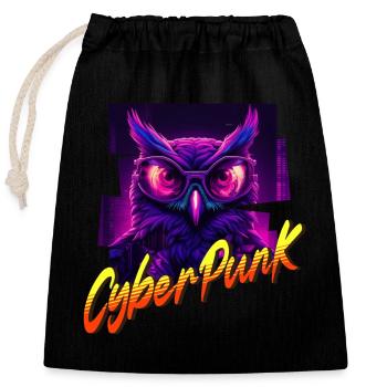 Cyberpunk Owl - Closable cotton gift bag (25x30cm) - black - Front