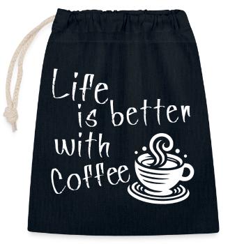 La vie est plus belle avec le café - Sac cadeau en coton avec cordon (25 x 30 cm) - bleu marine - Devant