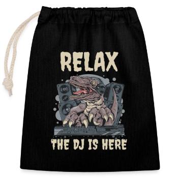DJ Disc Jockey DJing Techno Club Dino T-Rex - Verschließbarer Geschenkbeutel aus Baumwolle (25x30cm) - Schwarz - Vorne