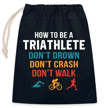 Wie wird man Triathlet? - Verschließbarer Geschenkbeutel aus Baumwolle (25x30cm) - Navy - Vorne