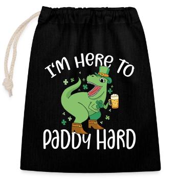 Leprechaun T-Rex Dino Bier I'm Here To Paddy Hard - Verschließbarer Geschenkbeutel aus Baumwolle (25x30cm) - Schwarz - Vorne
