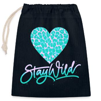 Stay Wild mit Leoparden-Musterherz - Verschließbarer Geschenkbeutel aus Baumwolle (25x30cm) - Navy - Vorne