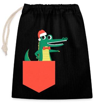 Sac poitrine de crocodile de Noël Chapeau de Père Noël - Sac cadeau en coton avec cordon (25 x 30 cm) - noir - Devant
