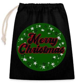 Merry Christmas rund - Verschließbarer Geschenkbeutel aus Baumwolle (25x30cm) - Schwarz - Vorne
